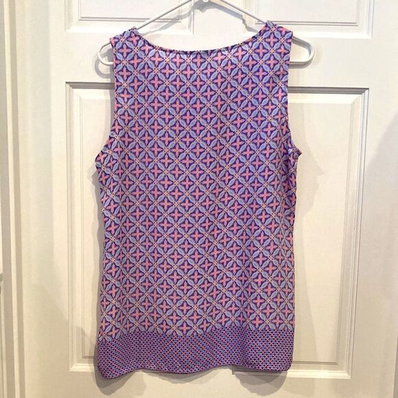 Talbots outlet, blue and pink sleeveless blouse, medium - Picture 10 of 10